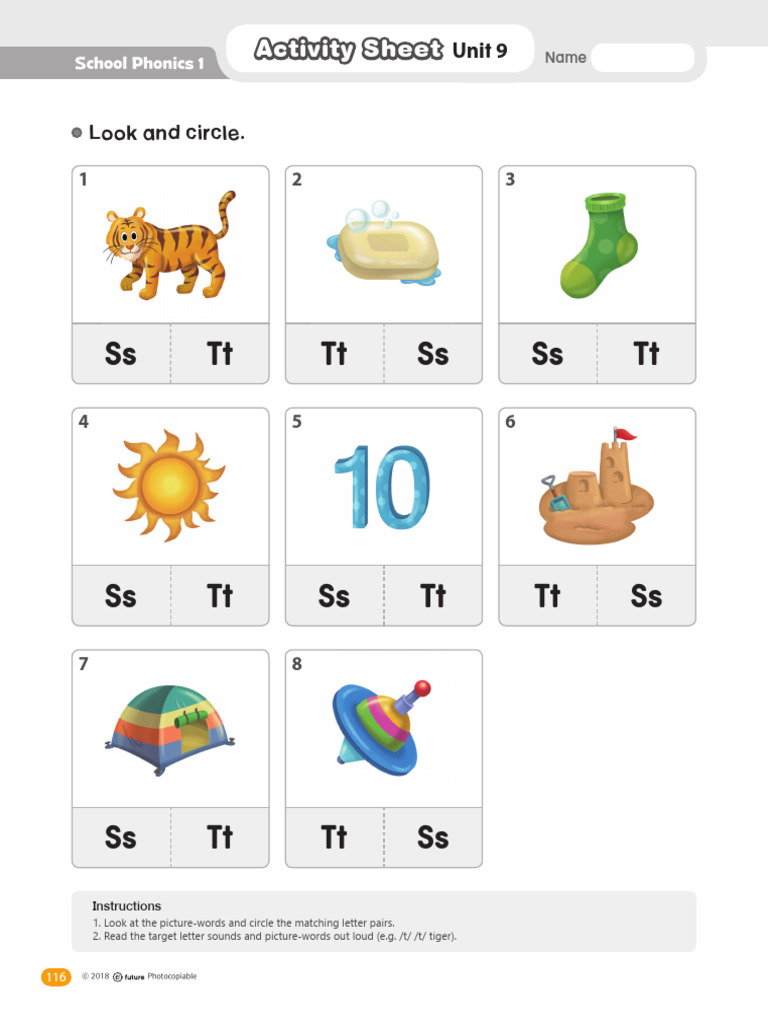 09 School Phonics Book1 Activity Sheet Unit9 | PDF