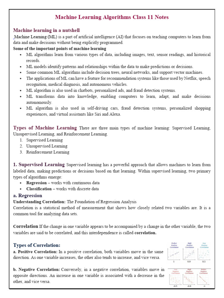 UNIT 6 Machine Learning Algorithms Notes | PDF | Linear Regression ...