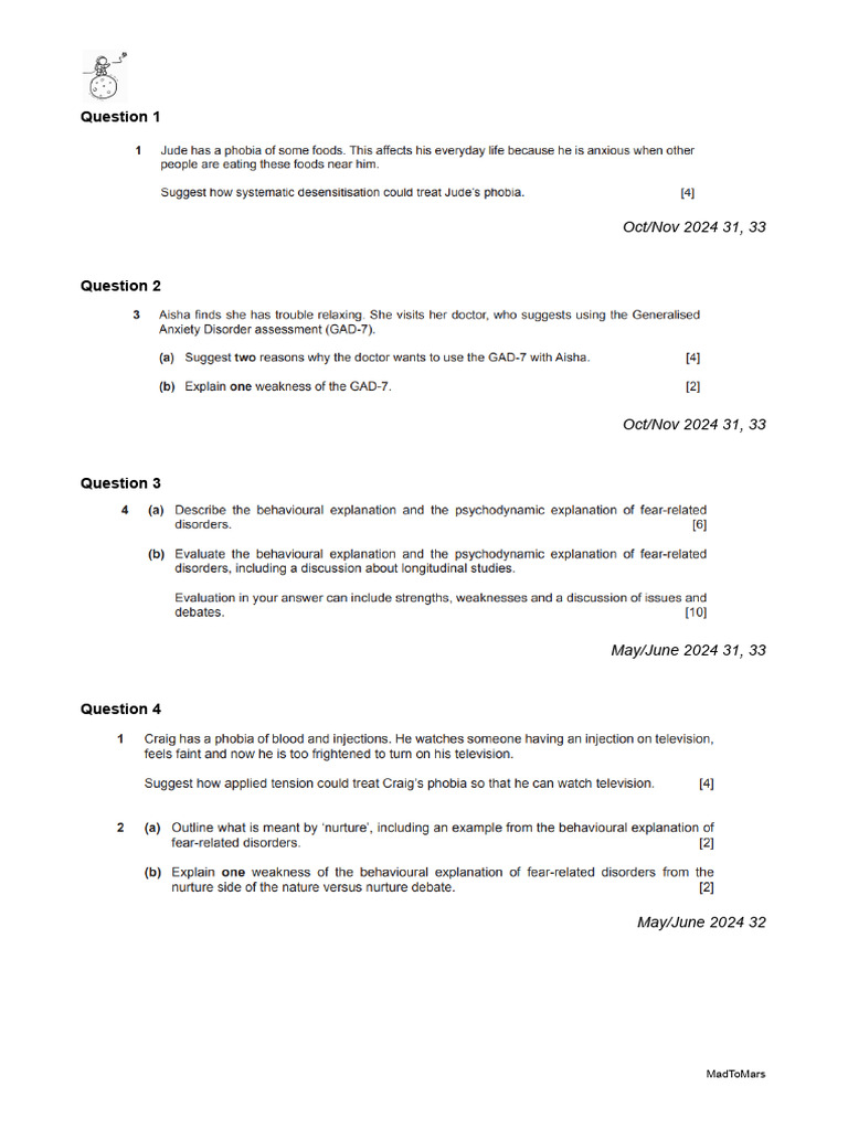Fear and Anxiety-related Disorders - Tropical Past Papers | PDF