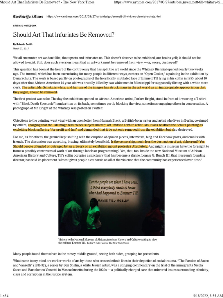 Should Art That Infuriates Be Removed - The New York Times | PDF