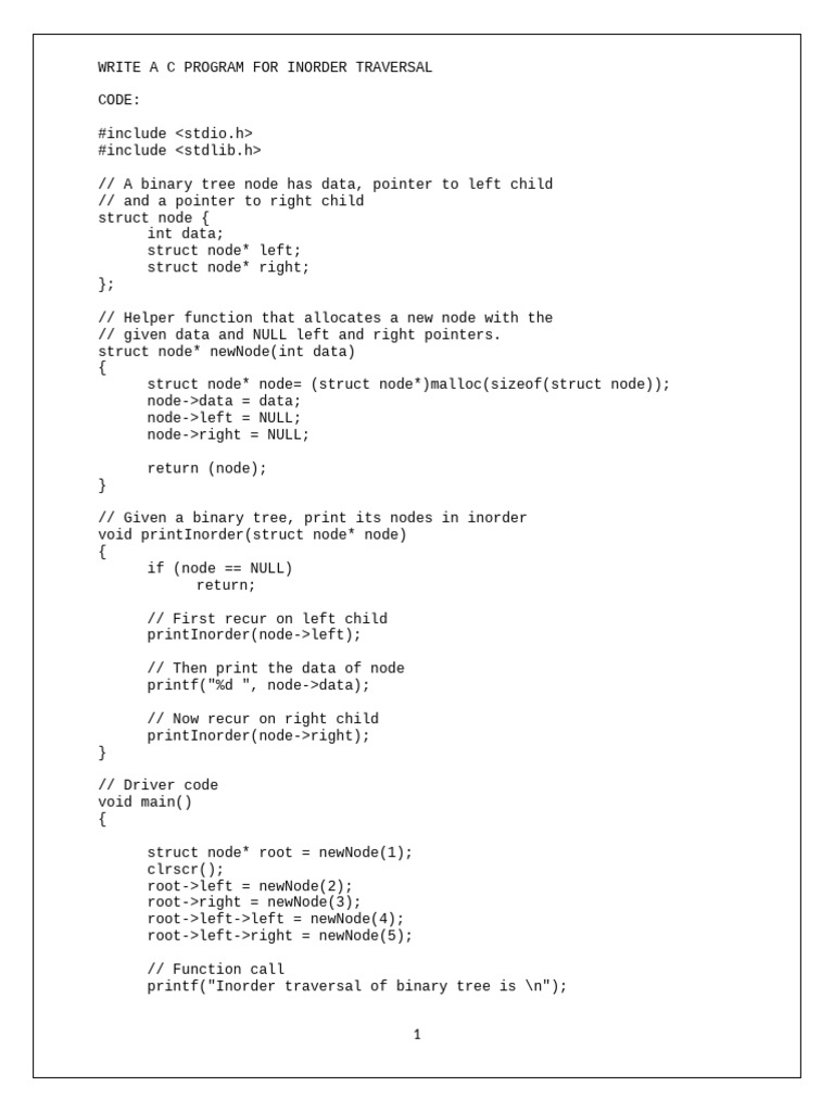 7.a. Write a c Program for Inorder Traversal | PDF