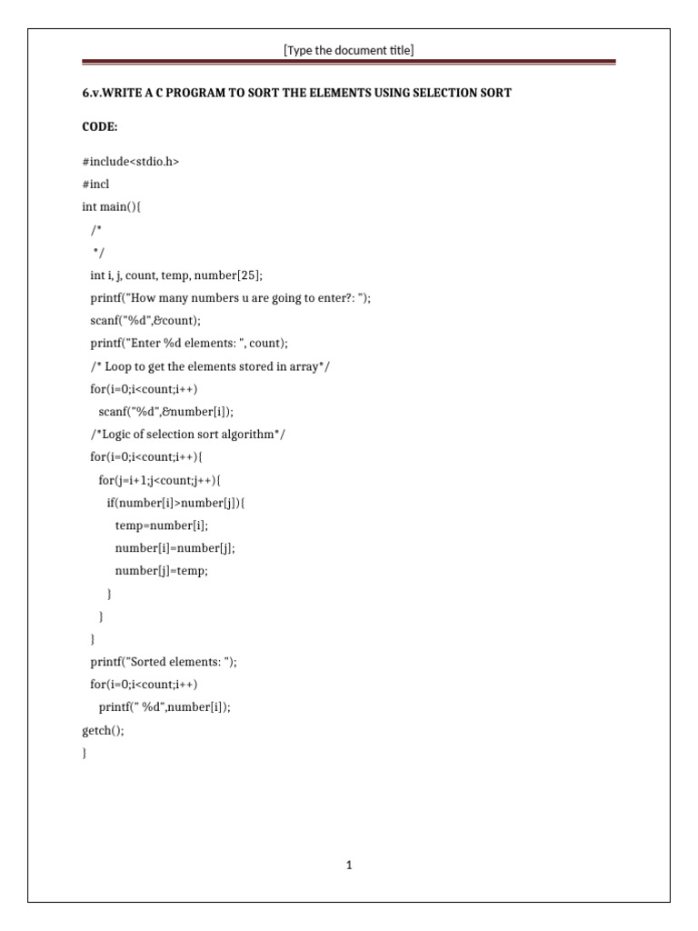 6.v.write a c Program to Sort the Elements Using Selection Sort | PDF