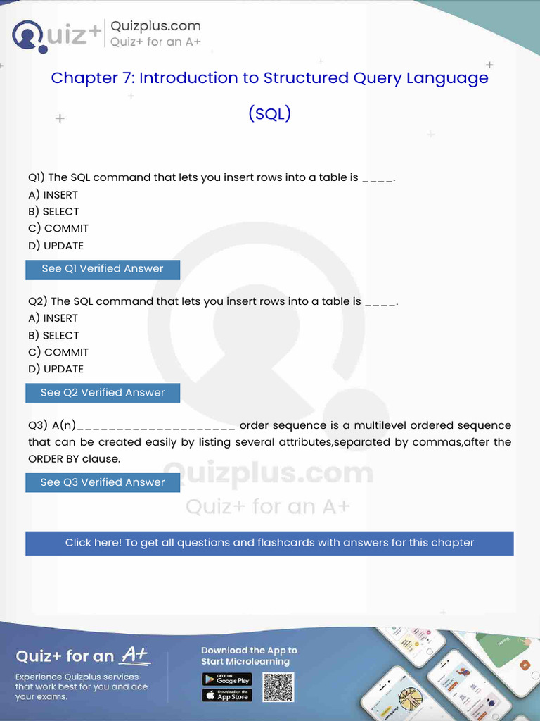 The SQL Command That Lets You Insert Rows Into a Table Is | PDF ...
