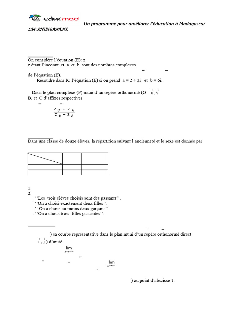 Sujet Bacc Maths 2007 | PDF | Courbe | Nombre complexe