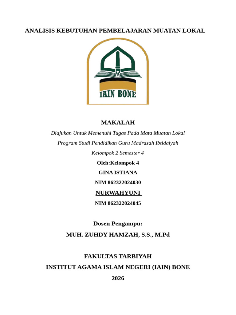 Makalah Mulok Klp.4 (Analisis Kebutuhan Pembl. Mulok) (g) | PDF