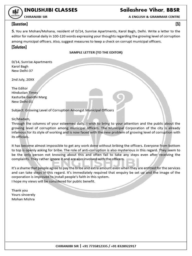 Sample Lettter (to the Editor) | PDF