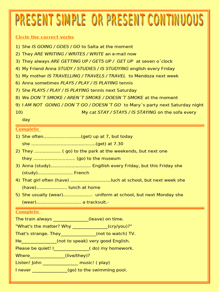 Present Simple or Continuous Activities Promoting Classroom Dynamics ...
