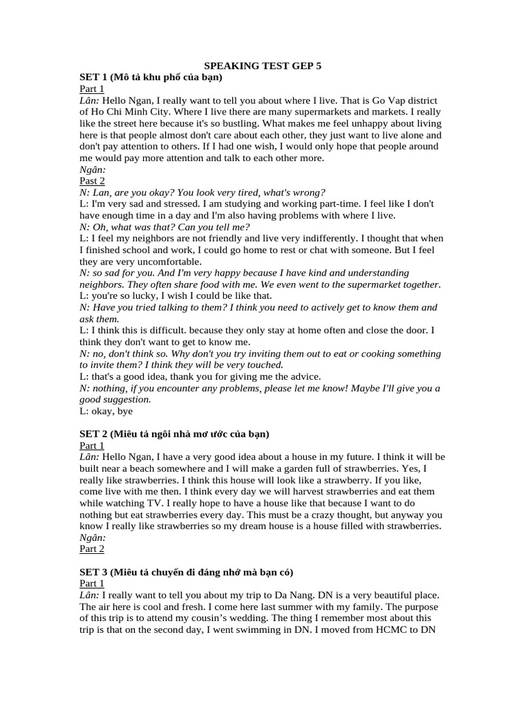 Speaking Test Gep 5 | PDF