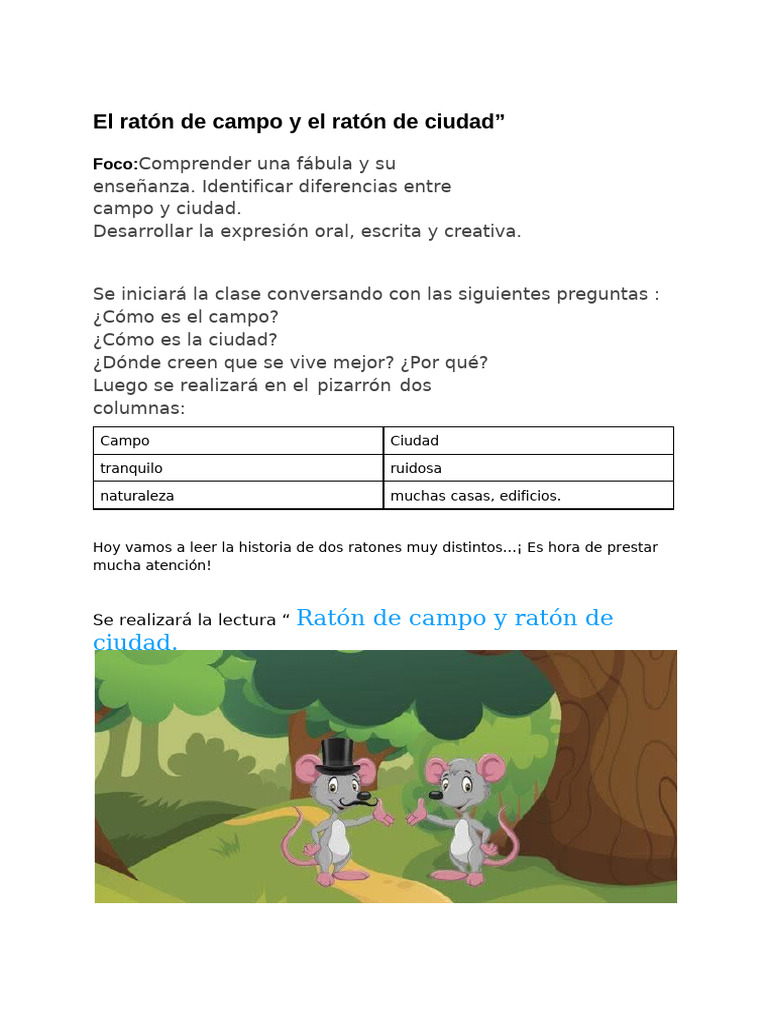 El Ratón de Campo y El Ratón de Ciudad | PDF