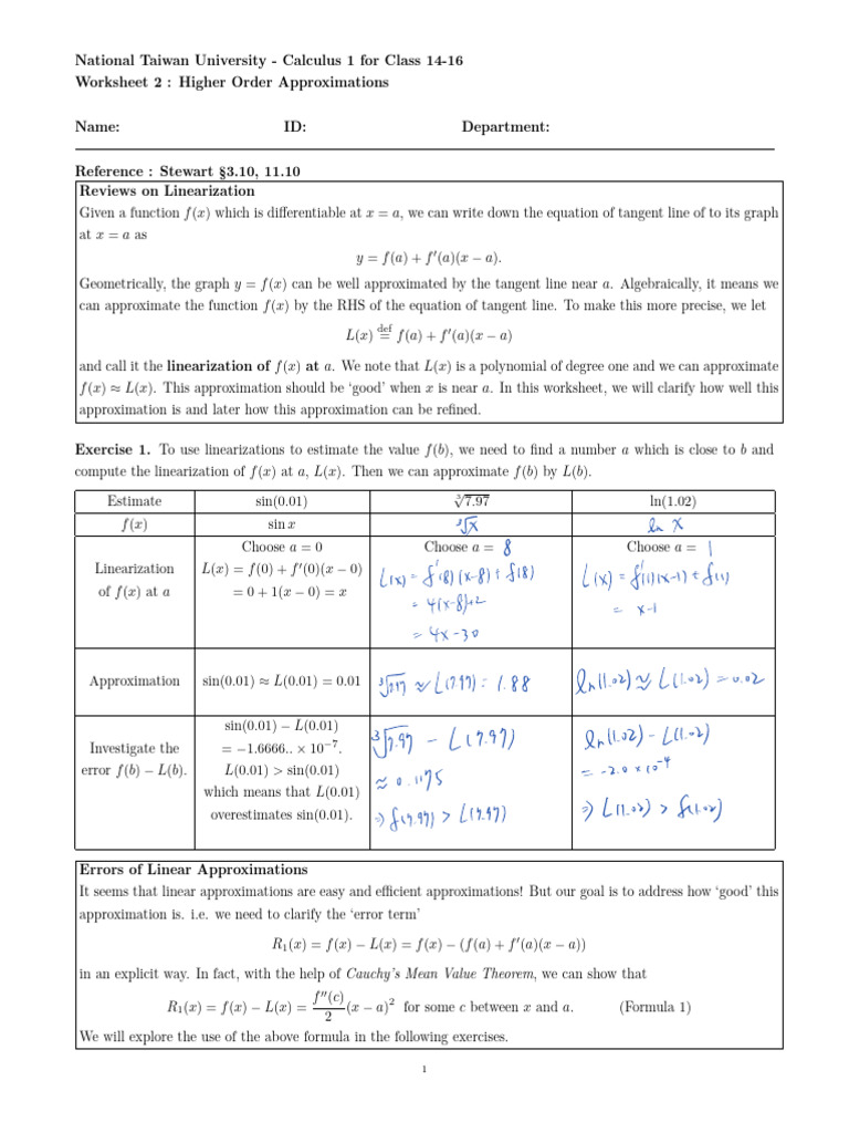 C1-2 Higher Order Approximations | PDF | Tangent | Equations