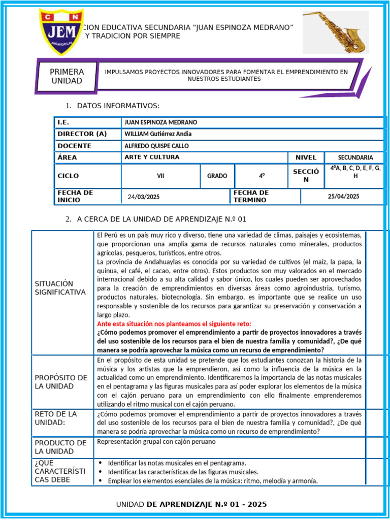 4° UNIDAD 01- AYC | PDF | Aprendizaje | Enseñando