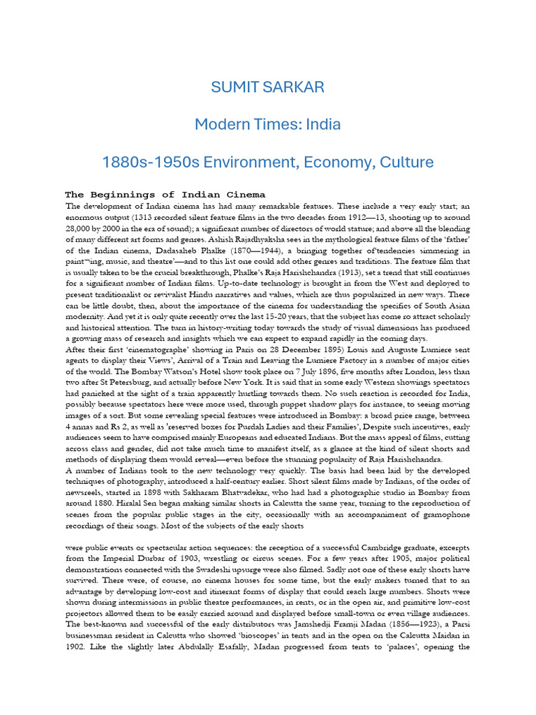 The Beginnings of Indian Cinema_Sumit Sarkar | PDF | Cinema Of India