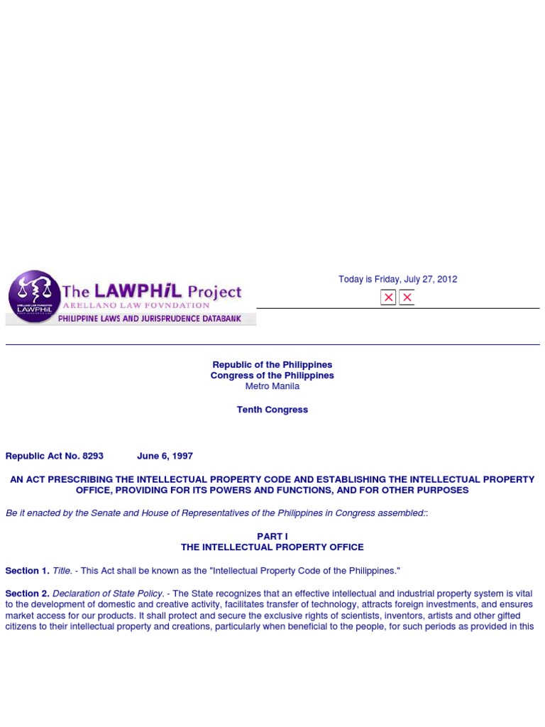RA 8293Intellectual Property Code of The Philippines PDF Patent