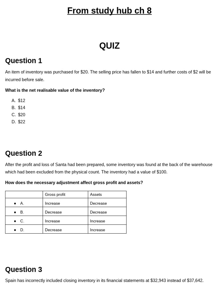 Inventory Additional Questions | PDF | Inventory | Cost Of Goods Sold