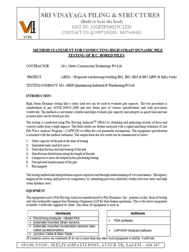 04. Routine Dynamic Load Test Method Statement | PDF | Force | Friction