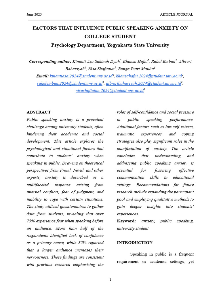 Factors That Influence Public Speaking Anxiety on College Student | PDF ...