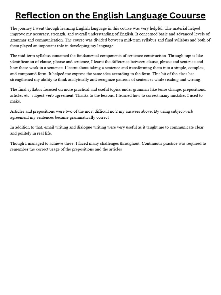 Reflection on the English Language Course (2) | PDF