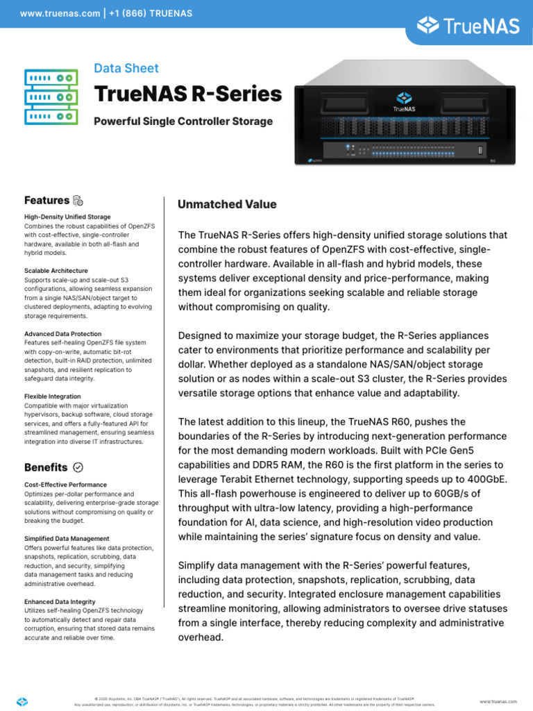 TrueNAS R Series Data Sheet March 2026 | PDF | Scalability | Backup