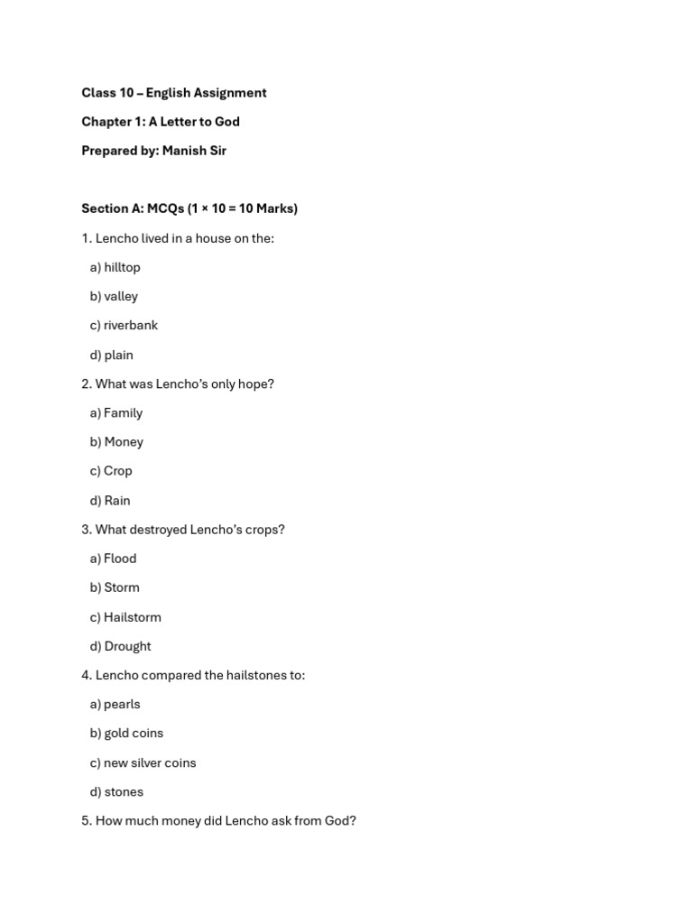Class 10 – English Assignment | PDF