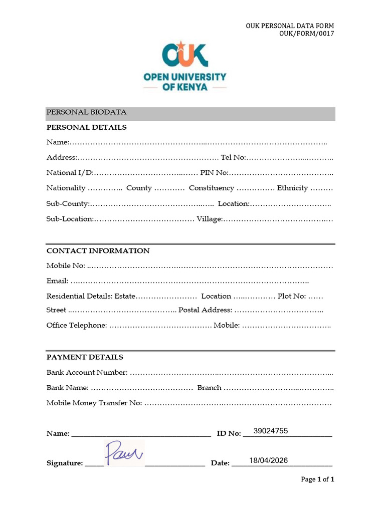Personal Biodata Form | PDF