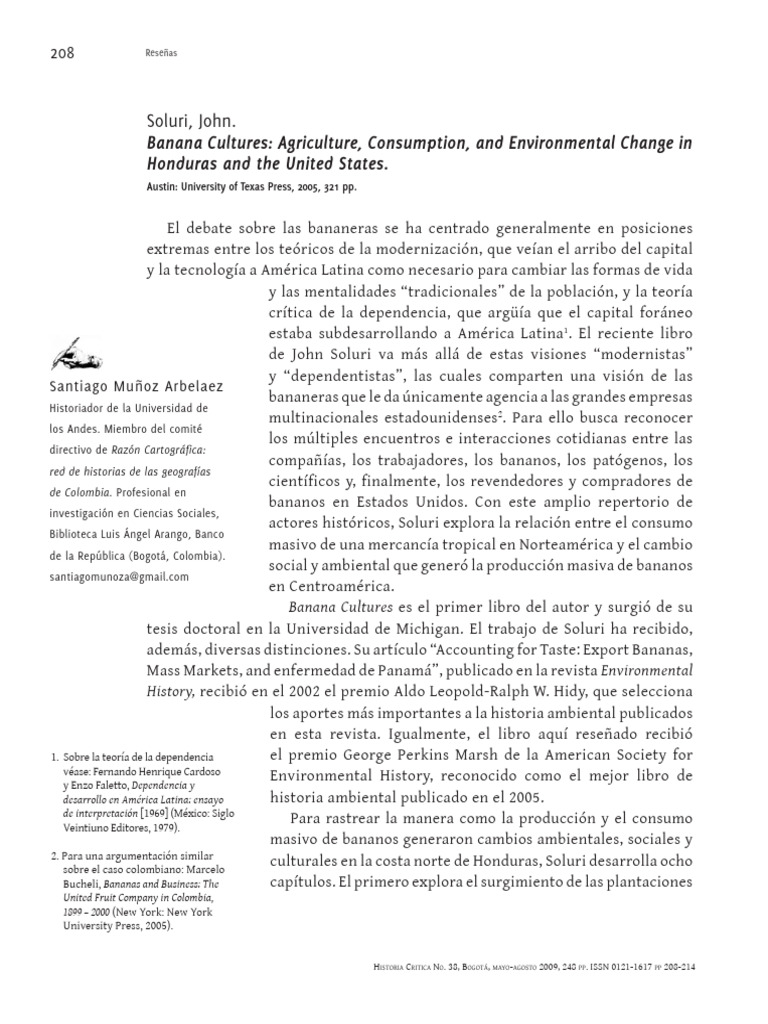 Soluri John Banana Cultures Agriculture Consumptio | PDF | Honduras
