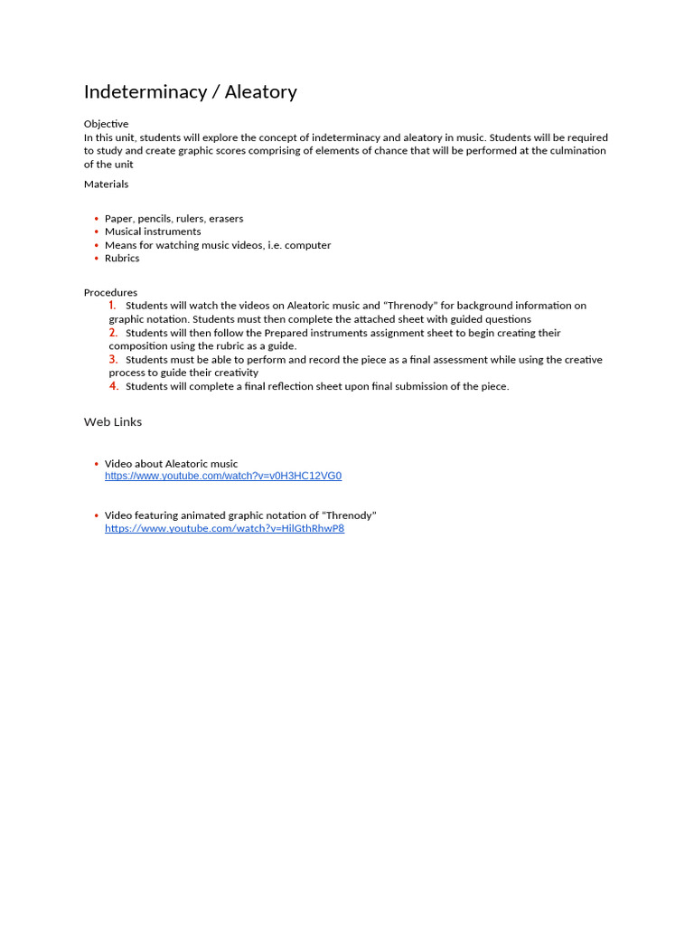 1. Indeterminacy _ Aleatory Lesson Plan | PDF