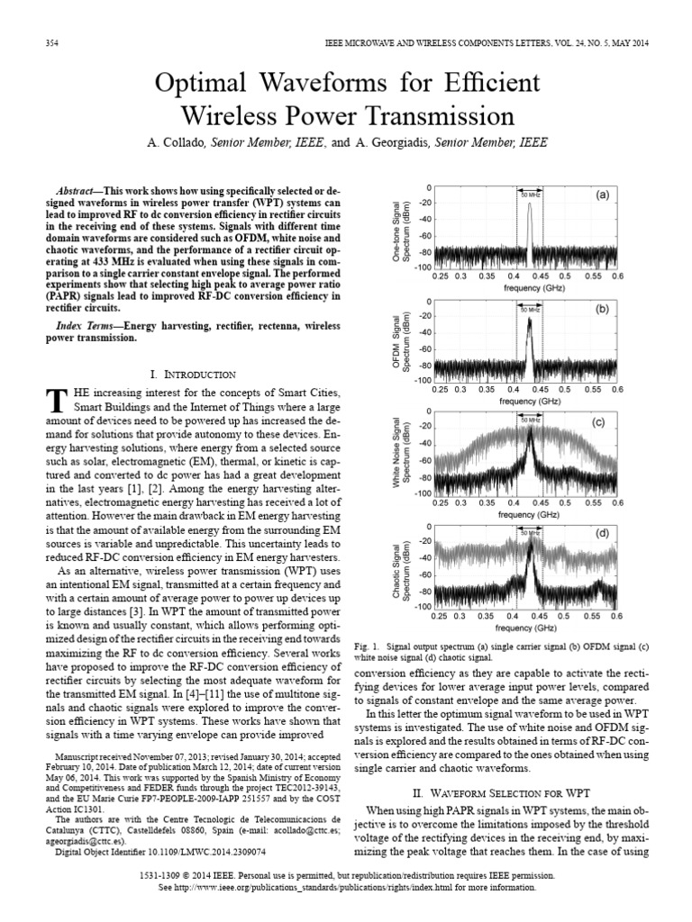 Optimal Waveforms for Efficient Wireless Power Transmission | PDF ...