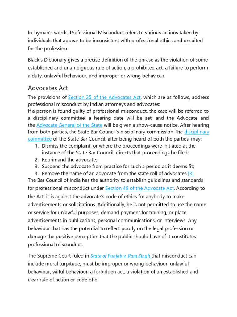 Professional Misconduct notes | PDF | Advocate | Professional Ethics