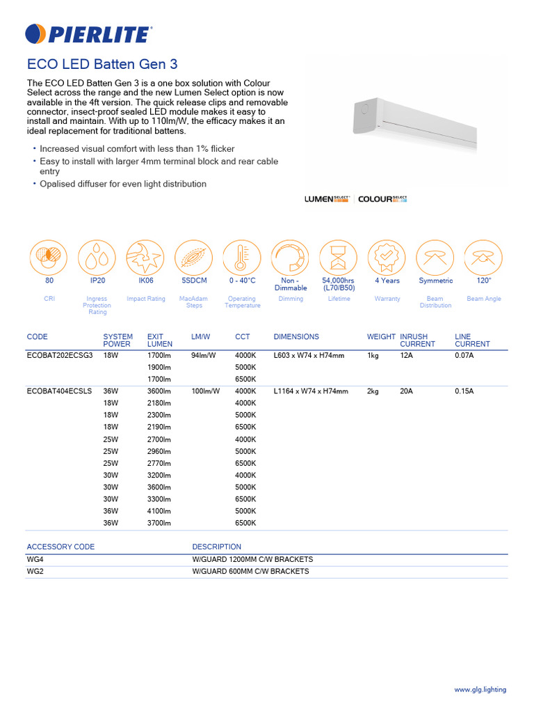 Pierlite Eco Led Batten Geniii | PDF