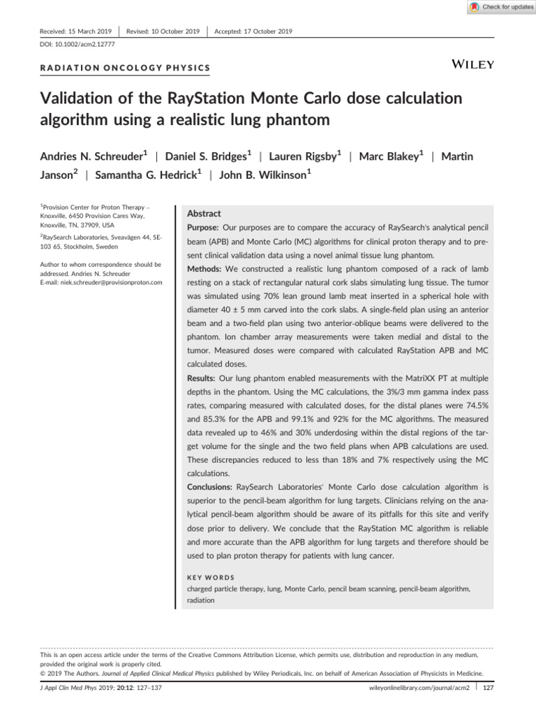 J Applied Clin Med Phys - 2019 - Schreuder - Validation of The ...