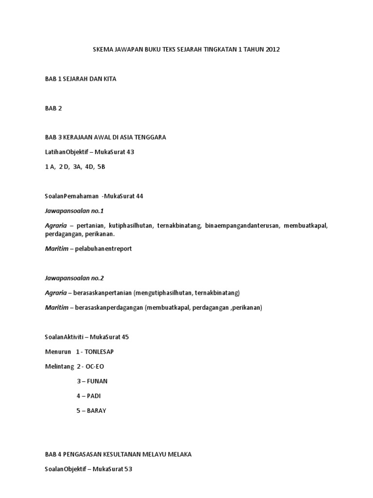 Skema Jawapan Buku Teks Sejarah Tingkatan 1 Tahun 2012 Pdf