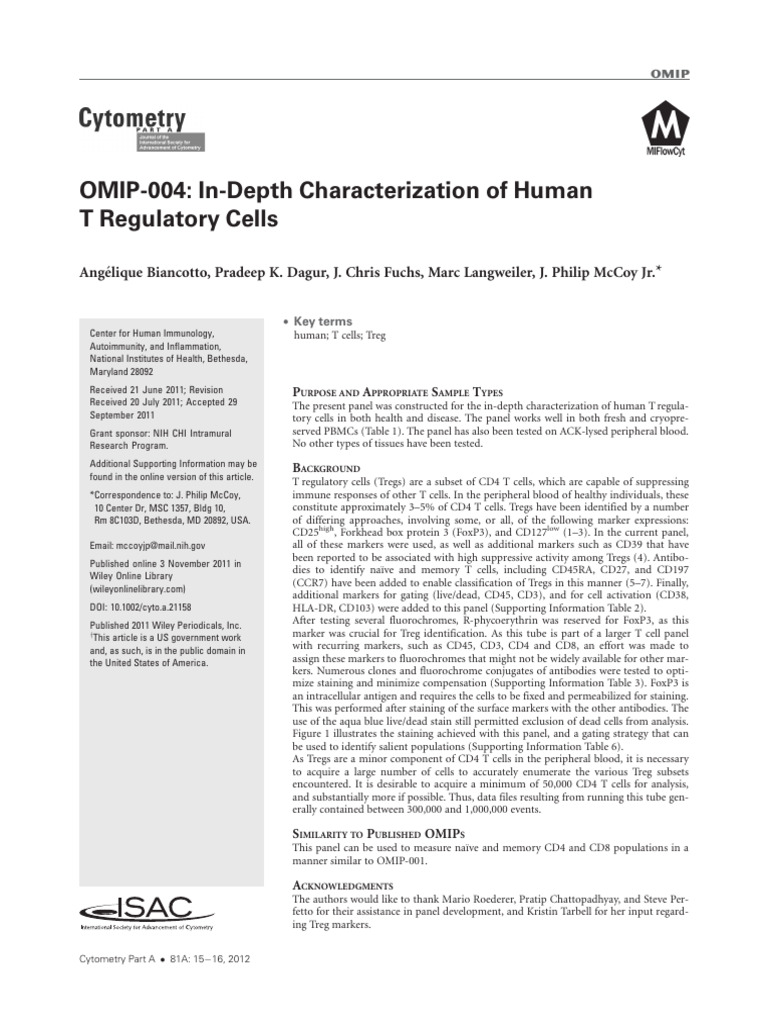 Cytometry Pt a - 2011 - Biancotto - OMIP‐004 in‐Depth Characterization ...