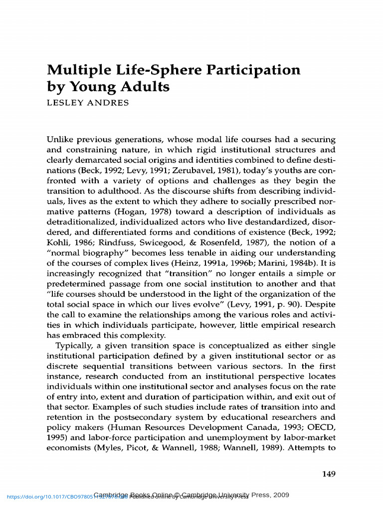 Multiple Life Sphere Participation by Young Adults | PDF | Unemployment ...