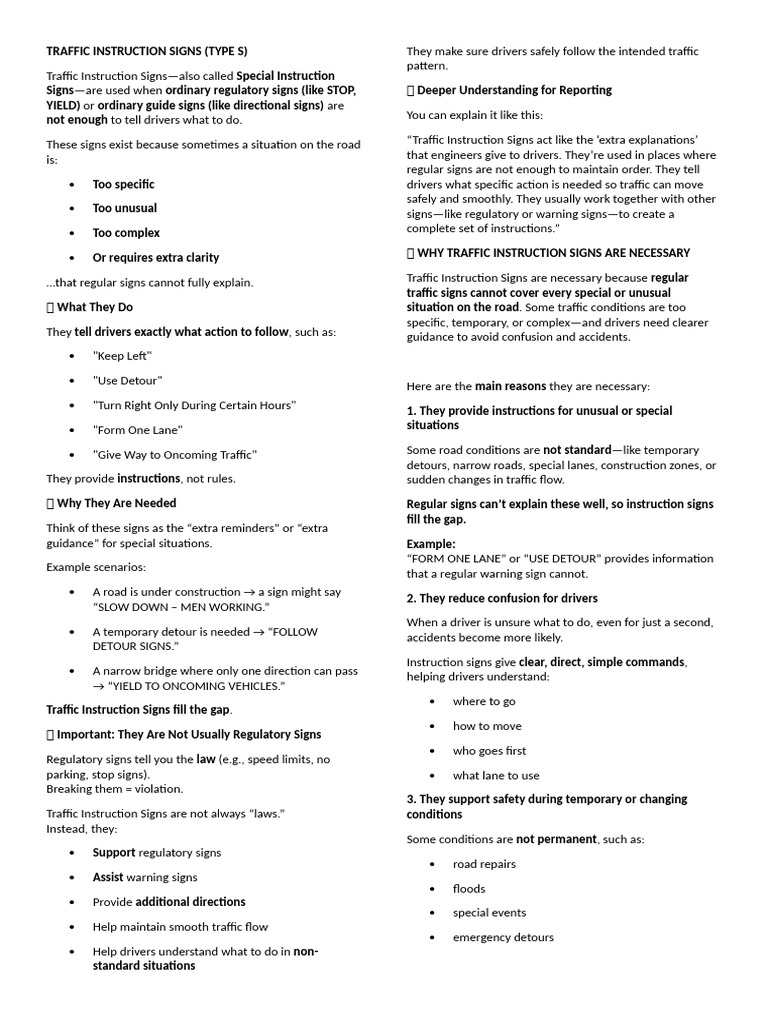 TRAFFIC INSTRUCTION SIGNS | PDF | Traffic | Transportation Engineering