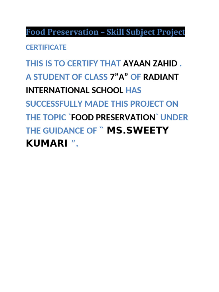Food Preservation Project Editable | PDF | Food Preservation | Food Science