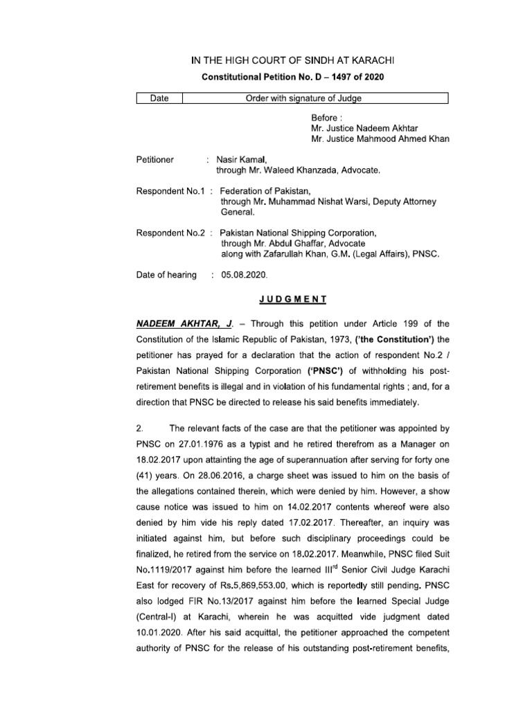 Constitutional Petition No. D – 1497 of 2020 | PDF