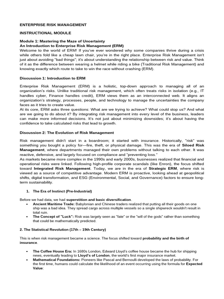 Enterprise Risk Management Module 1 5 | PDF | Risk Management | Risk