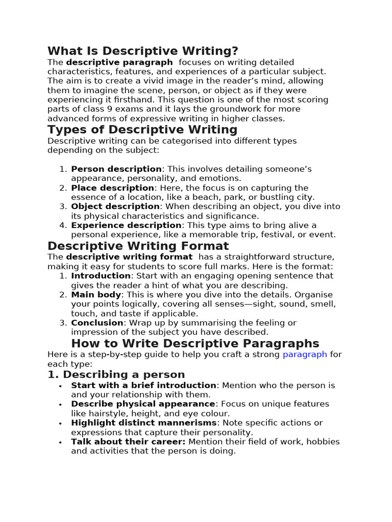 Descriptive Writing Format | PDF | Experience | Psychology