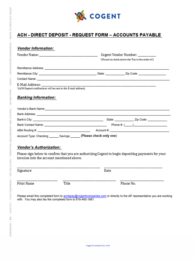 ACH Form for Vendors | PDF
