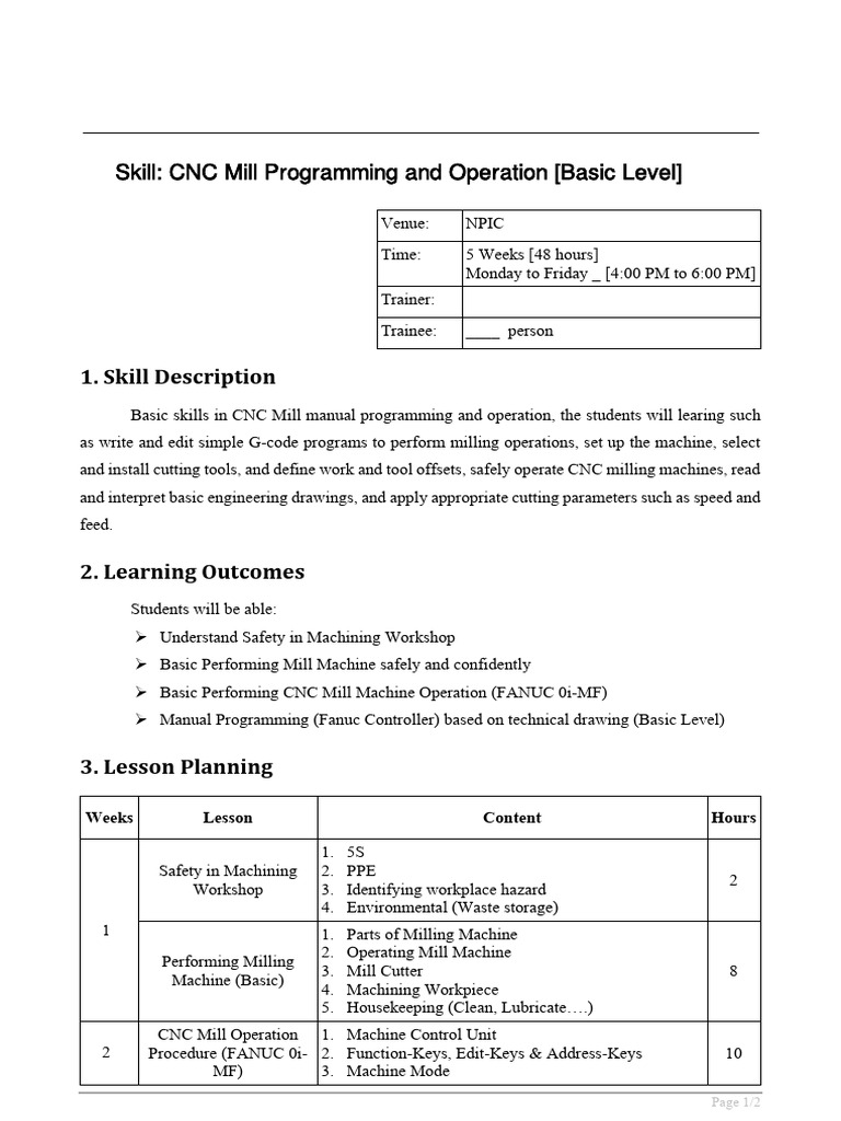 CNC Mill Programming & Operation_[BasicLevel] | PDF | Machining ...