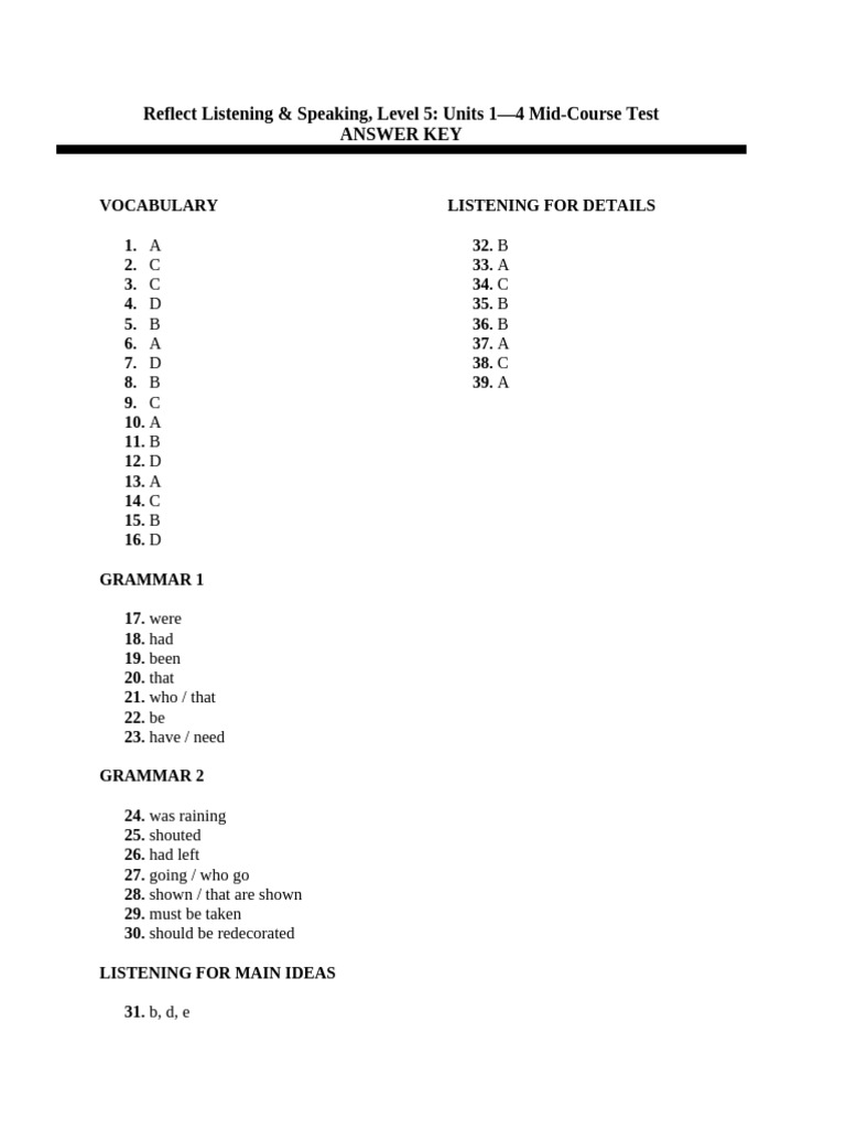 Ls Mid-course Test - Answer Key | PDF