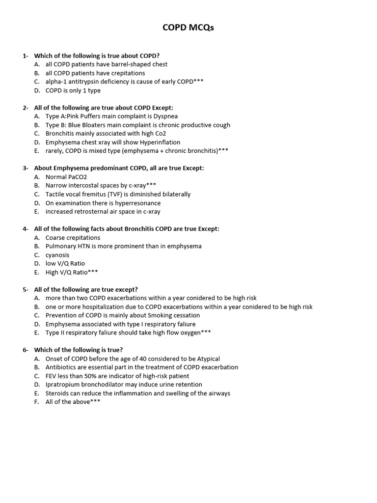 Chest MCQs | PDF | Chronic Obstructive Pulmonary Disease | Asthma