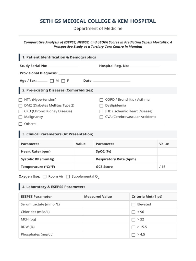 Sepsis Study Case Record Form | PDF