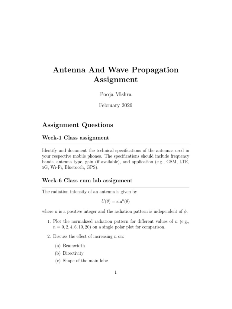 Antenna Assignment 1,2,3 | PDF | Antenna (Radio) | Electrical Engineering