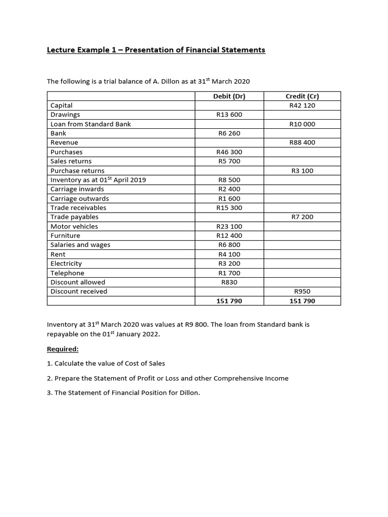 Lecture Example 1_Presentation of Financial Statements | PDF