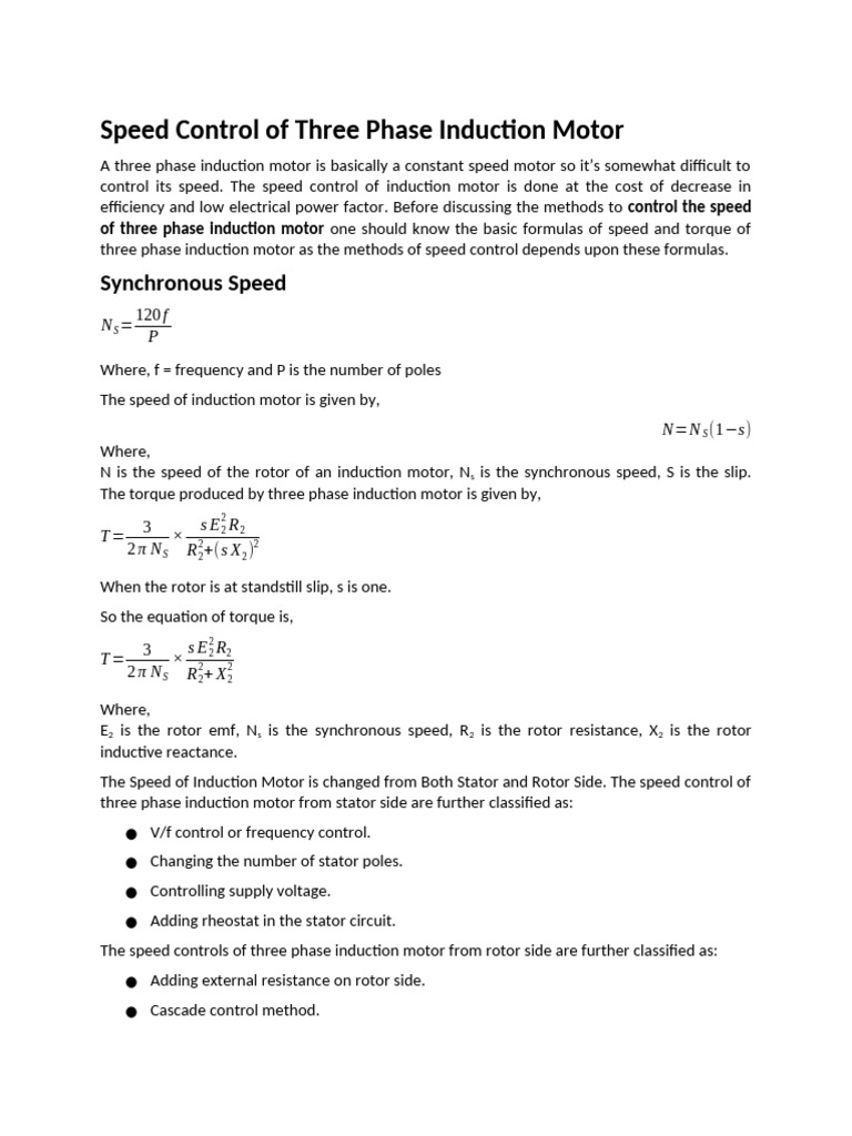 Speed Control of Three Phase Induction Motor | PDF | Electric Motor ...
