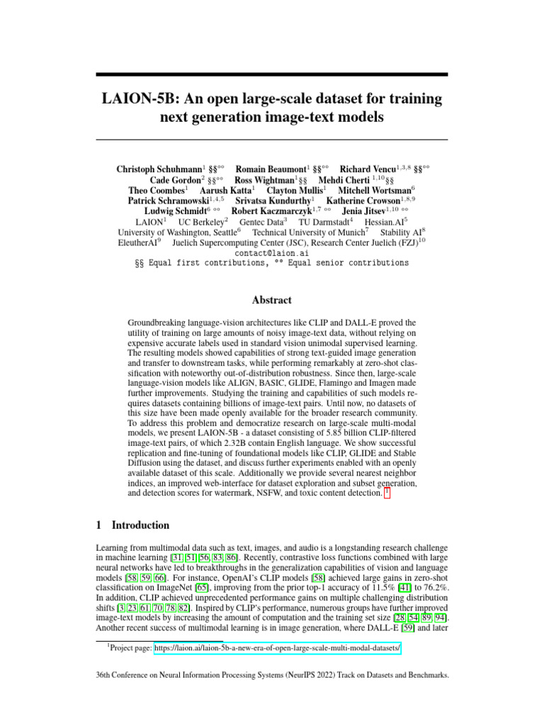 316 Laion 5b an Open Large Scale d | PDF | Html | Machine Learning