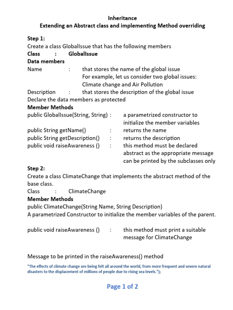 Abstract Class Method Overriding Task Sheet | PDF | Method (Computer ...