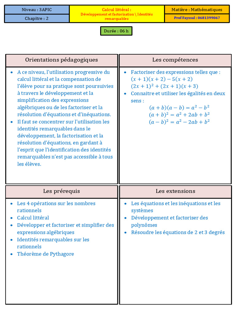 Chapitre 2 - Développement Et Factorisation Et Identités Remarquables ...