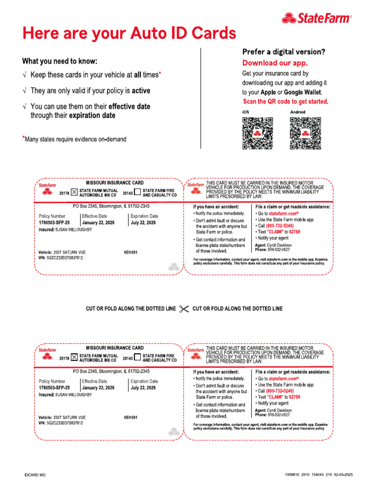 SusanWilloughbyInsuranceIDCards 3 | PDF